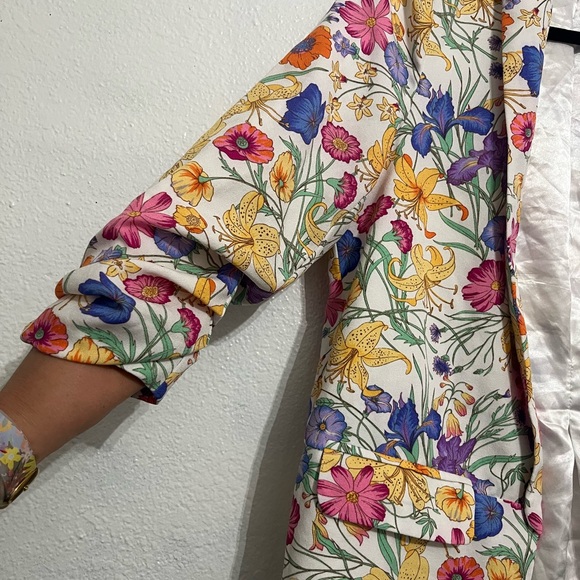 Milk & Honey Floral Chiffon Blazer Jacket White Multi Medium Open Front - Picture 4 of 6